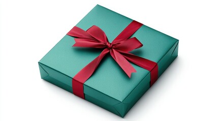 Fototapeta premium Festive Green Gift Box with Red Ribbon