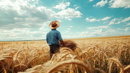 A farmer carrying out traditional harvesting methods in the field.