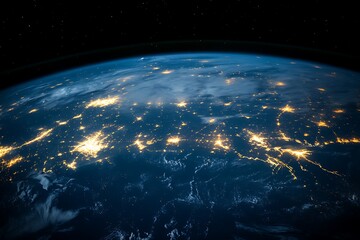 Obraz premium The Earth illuminated from space with city lights visible