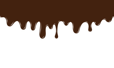 Chocolate drips on a white background, creating a delicious and mouth-watering effect. Ideal for advertising desserts or sweets