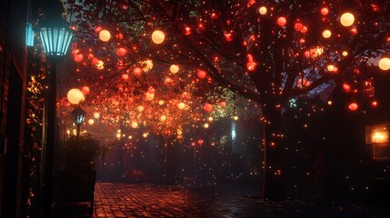 Obraz premium a street with lights and lanterns