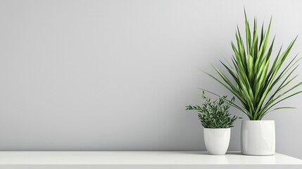A minimalist workspace with a tidy desk and a potted plant.