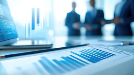 Business Meeting with Statistical Charts and Graphs in Focus