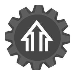 Vector illustration of a gear symbol with upward arrows representing growth, progress, success, and development. Ideal for business concepts, logos and modern designs.