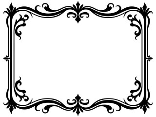 Elegant black frame with baroque elements. Perfect for invitations, cards, logos, or decorative designs. Vector illustration, easily customizable.