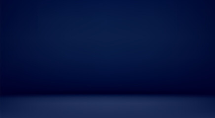 Obraz premium Blue navy studio room. Limbo dark background. Abstract 3d backdrop for product presentation. Minimal wall scene. Showcase, promotion display. Vector stage mockup illustration