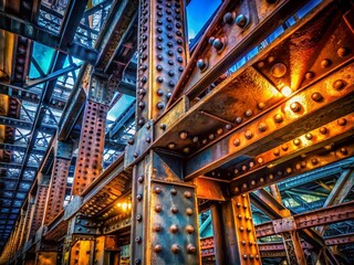 Obraz premium Surreal Close-up of Riveted Steel Beams: Industrial Texture and Detail