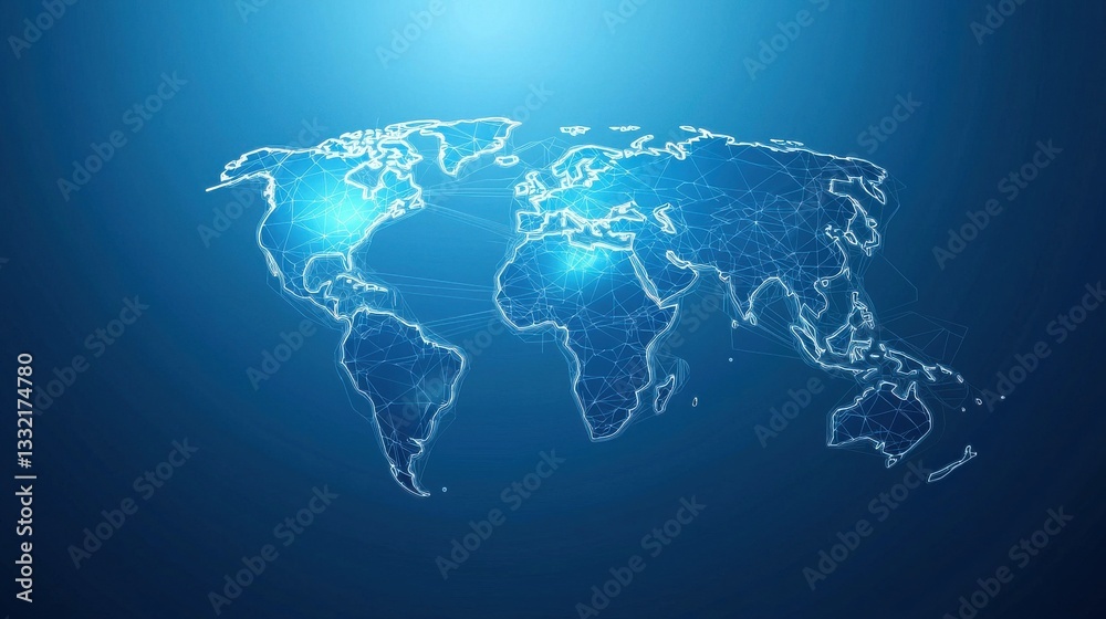 Poster abstract digital world map with network connection visualization