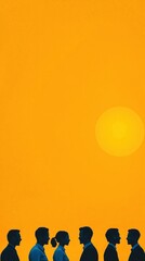 Fototapeta premium Silhouettes of Business People Against a Vibrant Yellow Sunset