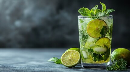 Mojito in a Glass with Lime on the Beach 