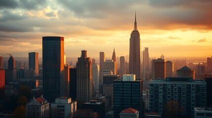 Fototapeta premium Manhattan Skyline Glowing at Sunset