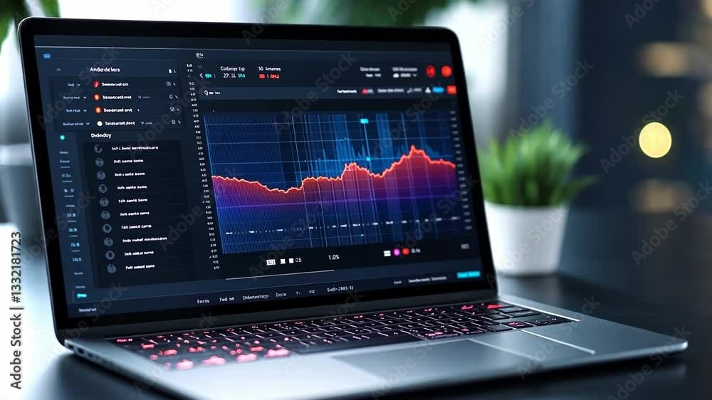 Poster advanced data analysis with cutting-edge software on a modern laptop in a stylish workspace