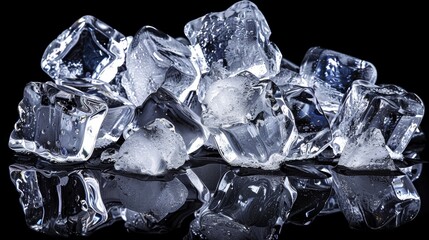 Natural crystal clear ice cubes on a black background.