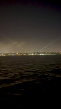 Black Sea and the city at night in lights
