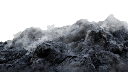 Dark rocks covered by fog on transparent background