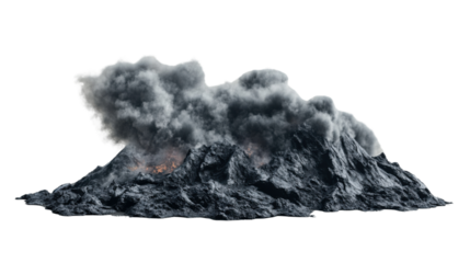 Volcano erupting with ash cloud on transparent background