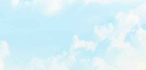Blue sky pastel with white cloud. Cumulus clouds. Cloudscape blur background. Beautiful sky in the morning. Freedom of life, New life beginning and Positive thought and energy concepts.