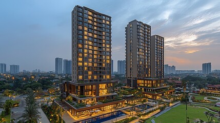 Modern Apartment Towers at Dusk