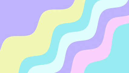 Rainbow pastel color palettes dynamic background. Cute simple backdrop. Light pink blue yellow purple wavy fluid shapes. Illustration pattern. Retro beautiful unicorn vintage. Summer kids sale banner