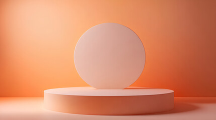 Minimalist Round Pedestal and Circle Display in Warm Orange Lighting