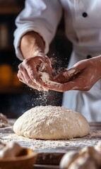 a person making dough with flour