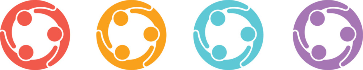 Group of People Logo set of Four Color Circles Showcase Dynamic Teamwork Collaboration Network