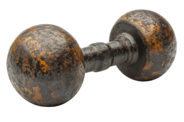 Rusty dumbbell on white isolated background, perfect for fitness and workout imagery.