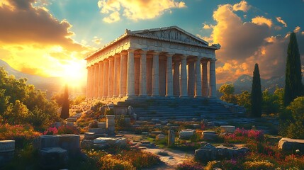 Obraz premium Majestic marble pillars ocean horizon high resolution hd image