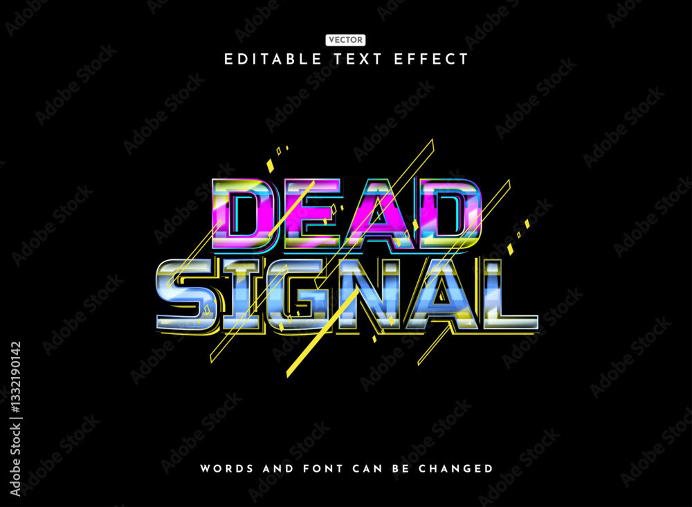 Wall mural dead signal colorful modern retro futuristic chrome text effect with hud frame panel
