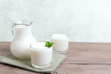 Probiotic fermented dairy drink. Ayran, kefir, lassi.