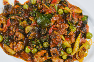 Thai stir-fried spicy eel dish. The herbs and spices used to garnish this dish add flavor.