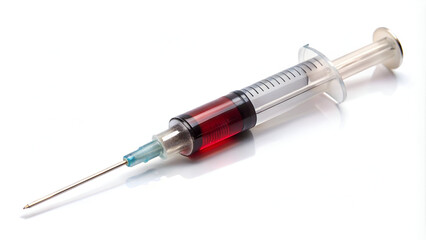Fototapeta premium Medical Syringe with Blood: Injection Device for Clinical Use, Diagnostic Tool