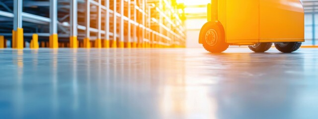 Industrial Warehouse Floor with Electric Pallet Jack in Motion