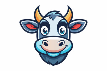 funny cow head vector logo with white background