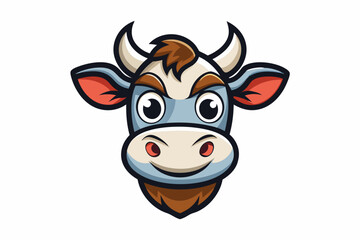 funny cow head vector logo with white background