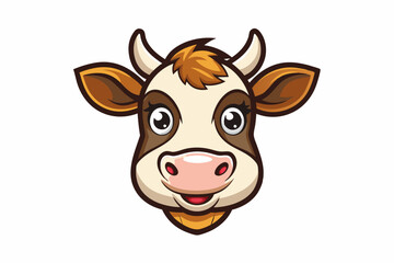funny cow head vector logo with white background