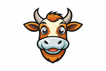 funny cow head vector logo with white background