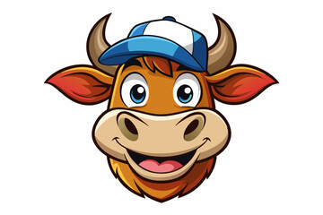 funny cow head with cap vector logo