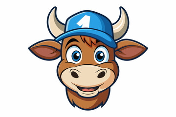 funny cow head with cap vector logo