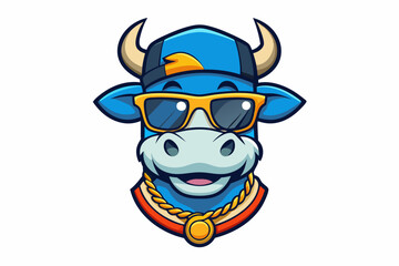 funny cow head with summer sunglasses and chain