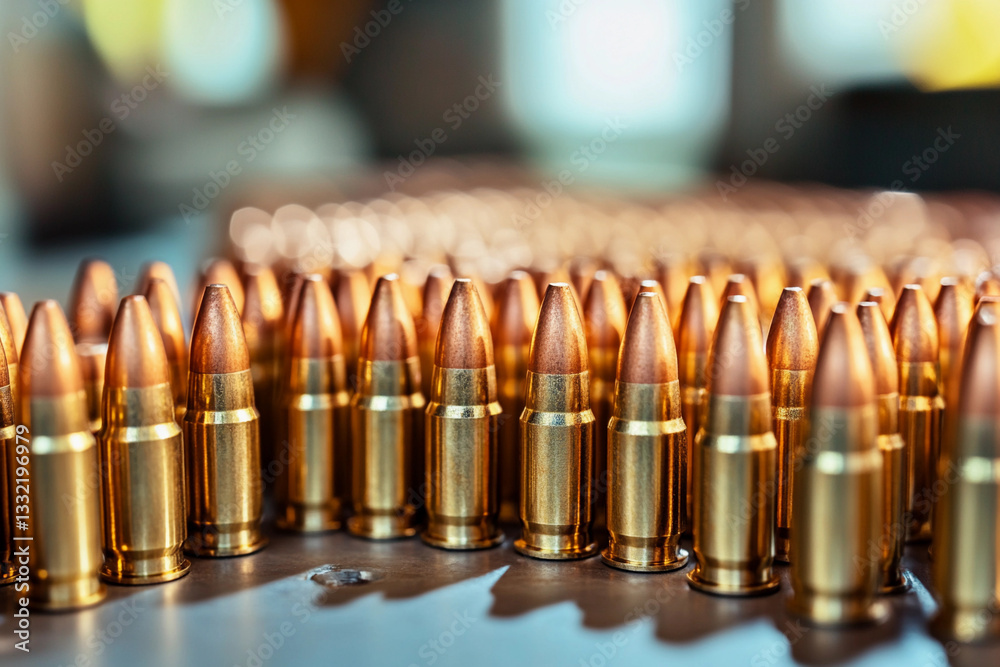 Leinwandbilder Close-up view of bullet casings arranged in neat rows Generative AI