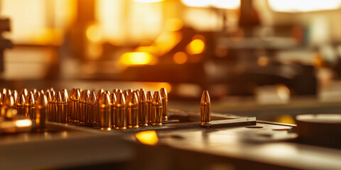 Close-up view of ammunition production process at sunset Generative AI