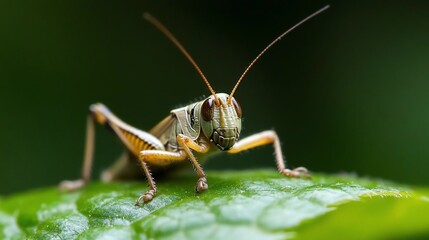 Close Up of a Green Grasshopper on a Leaf
