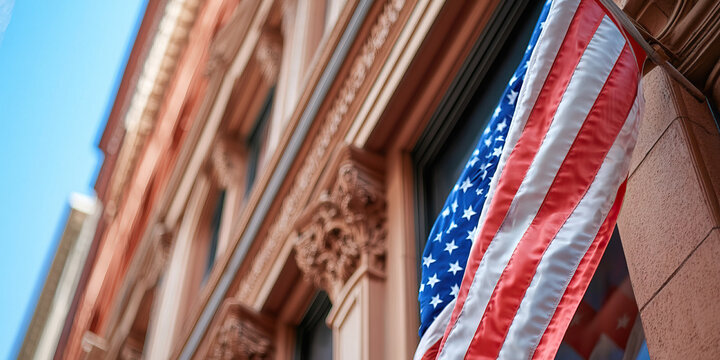 American Flag on Brick Building Exterior