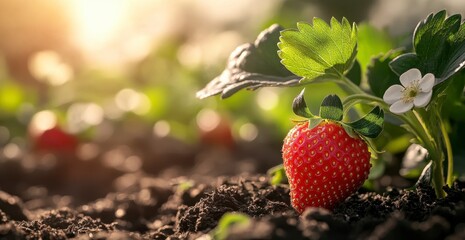 Ripe Red Strawberry in a Garden