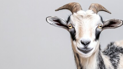 Fototapeta premium A close up view of a friendly goat with horns