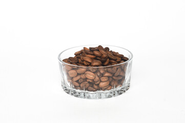 cup of coffee beans on white background 