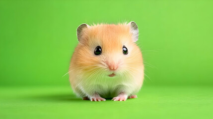Adorable fluffy hamster on green background
