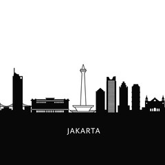 Naklejka premium Jakarta Skyline Silhouette - Vector Illustration