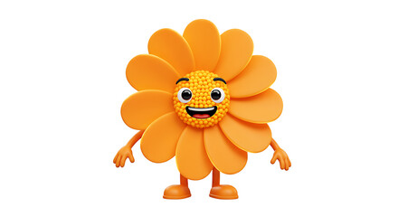 Standing Orange Flower Character with Smiling Face for Creative Projects